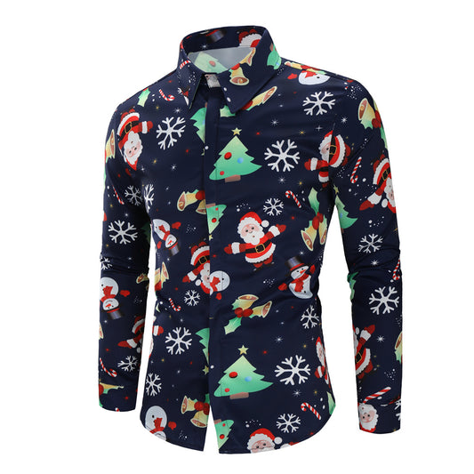 Merry Christmas Santa Claus 3D Print Men's  Long Sleeves Shirts