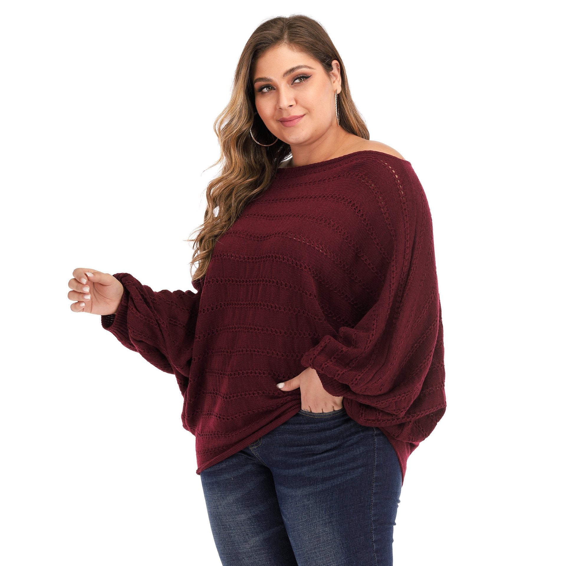 Women One Shoulder Plus Size Sweaters-STYLEGOING