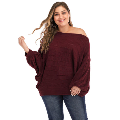 Women One Shoulder Plus Size Sweaters-STYLEGOING