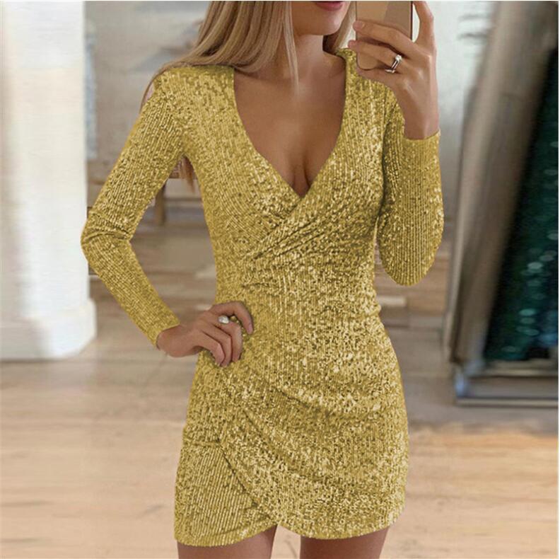 Sexy Sequins Deep V Neck Short Dresses