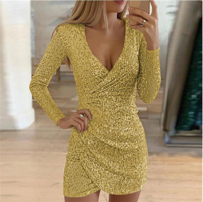 Sexy Sequins Deep V Neck Short Dresses