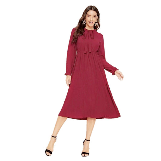 Red Casual Long Sleeves Fall Dresses