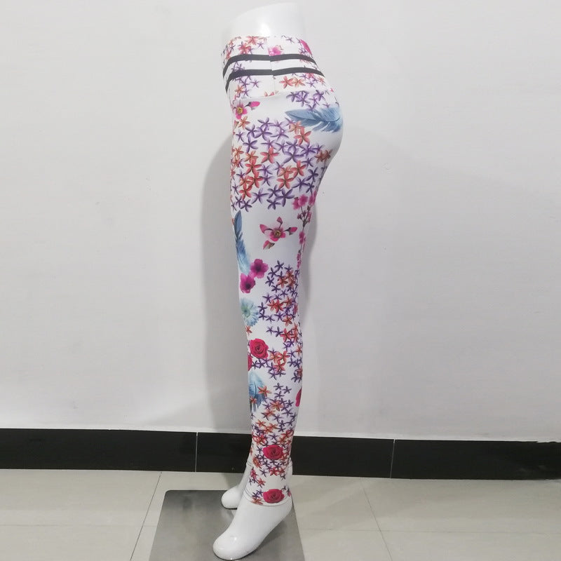 Sexy Peach Flower Print Yoga Suits
