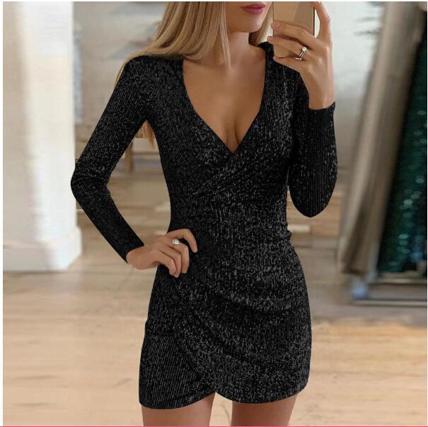 Sexy Sequins Deep V Neck Short Dresses