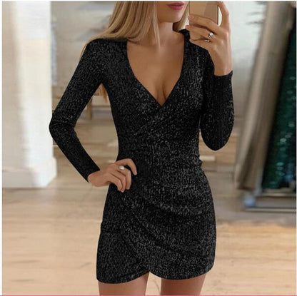 Sexy Sequins Deep V Neck Short Dresses