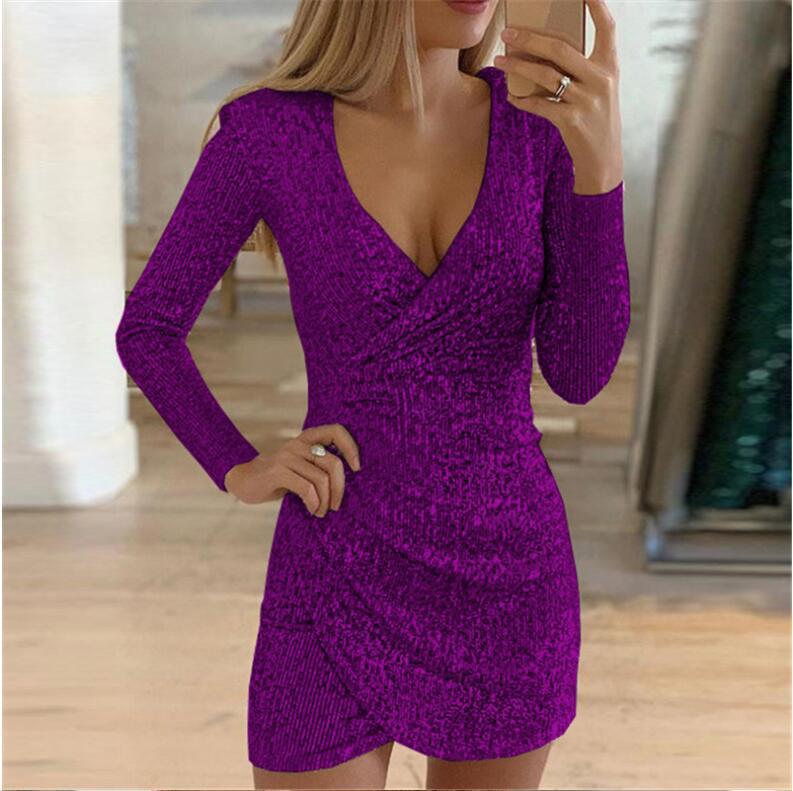 Sexy Sequins Deep V Neck Short Dresses