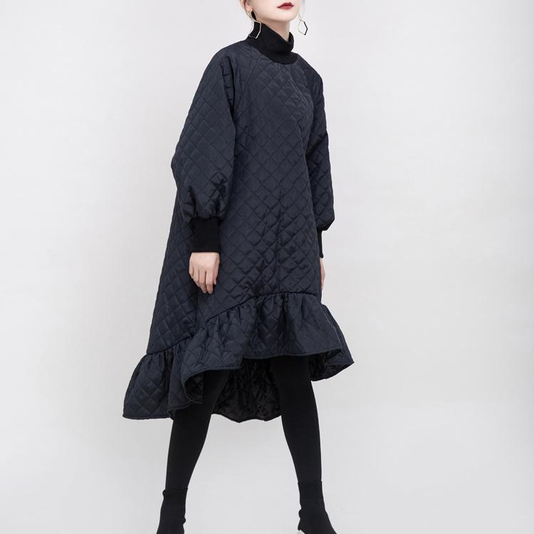 Black Ruffled Mermaid Winter Thicken Asymetrical Dresses