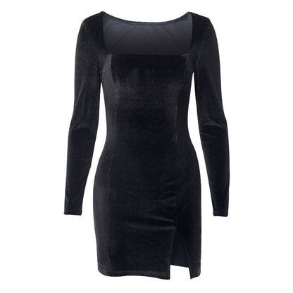 Vintage Black Split Front Mini Dresses