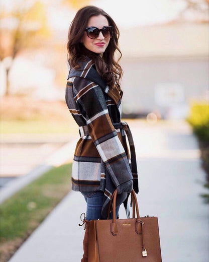 Women Plaid Woolen Winter Overcoat