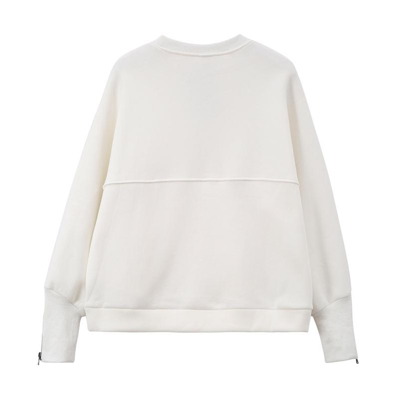 Women Round Neck Zipper Loose Hoodies Sweaters