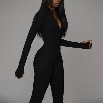 Sexy High Waist Zipper Yoga Exercising Jumpsuits