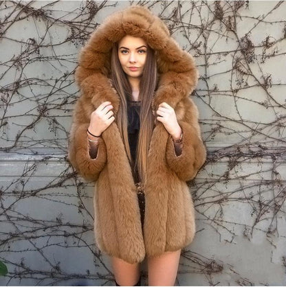 Women's Fox Fur Winter Plus Size Overcoat-STYLEGOING