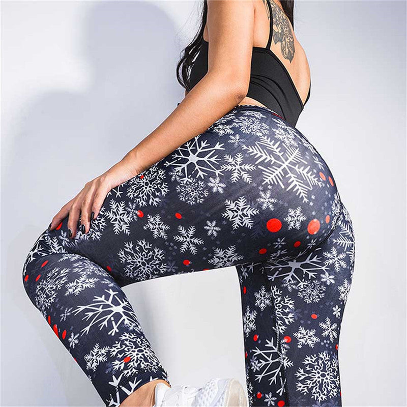 Merry Christmas Snowflake Print Women Yoga Leggings