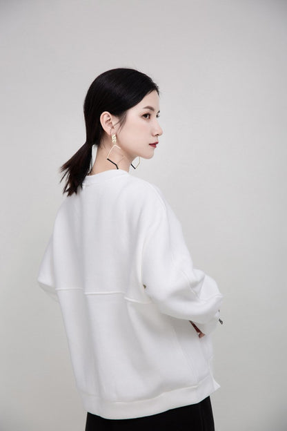 Women Round Neck Zipper Loose Hoodies Sweaters