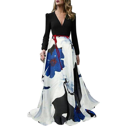 Plus Sizes V Neck Long Sleeves Dresses with Belt-STYLEGOING