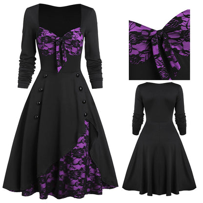Vintage Middle Age Lace Long Sleeves Dresses for Women