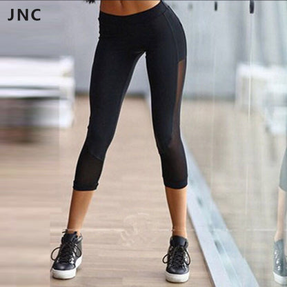 Black Gauze Cropped Leggings for Women