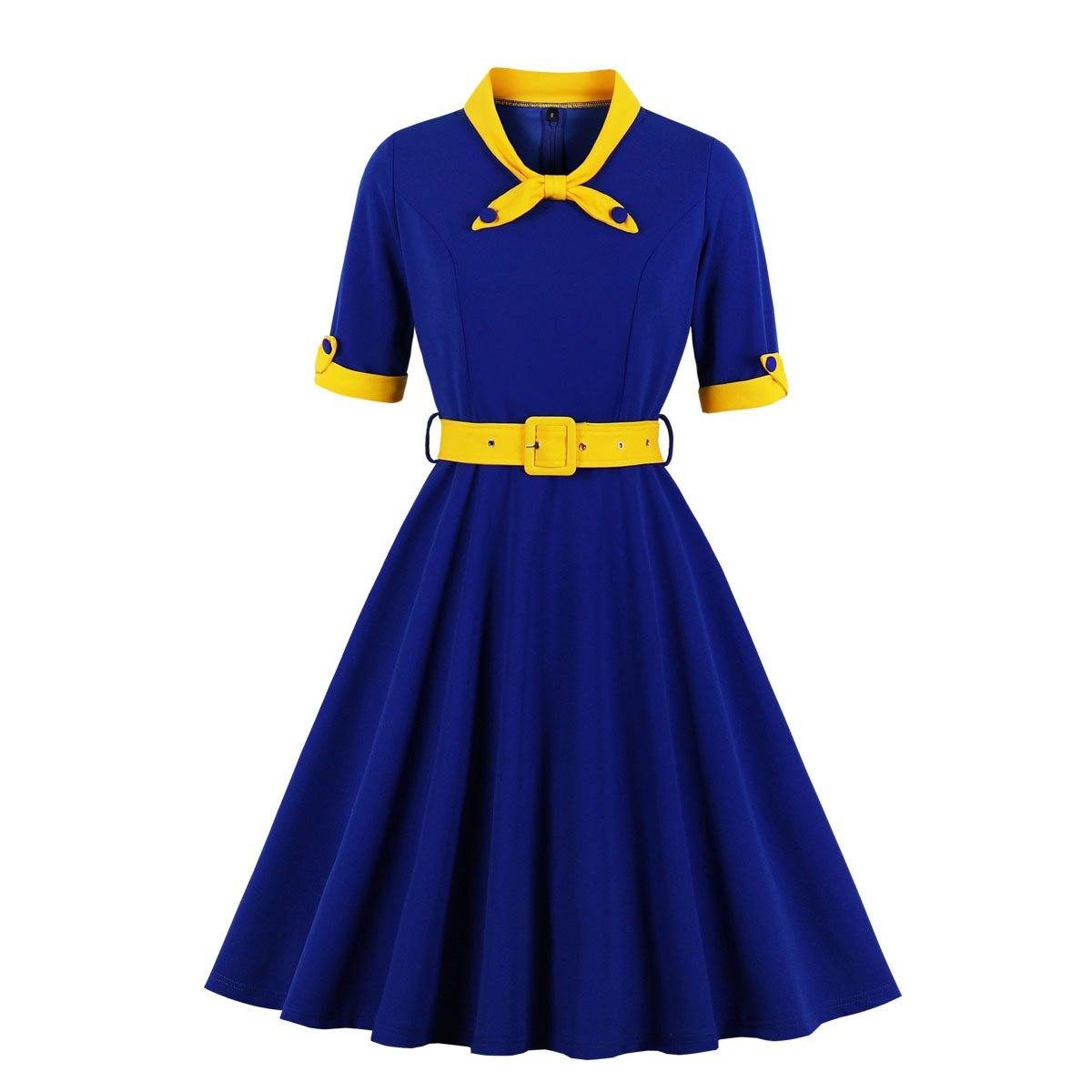 Women Vintage Short Sleeves Midi Dresses-STYLEGOING