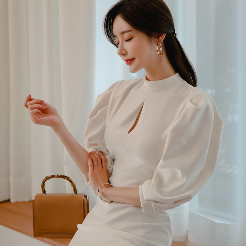 Elegant High Neck Puff Sleeves Sexy Dresses for Women
