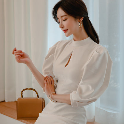 Elegant High Neck Puff Sleeves Sexy Dresses for Women