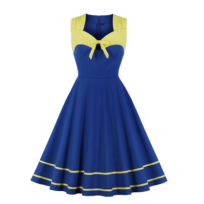 Women Square Neckline Sleeveless Plus Sizes Vintage Dresses-STYLEGOING