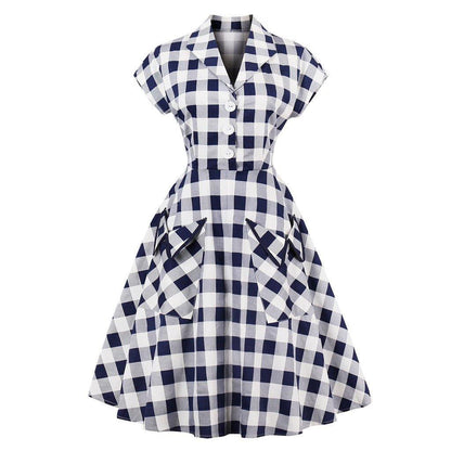 Plus Sizes Plaid Midi Length Dresses-STYLEGOING