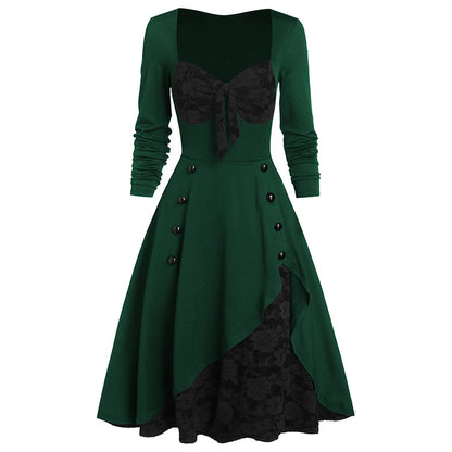 Vintage Middle Age Lace Long Sleeves Dresses for Women