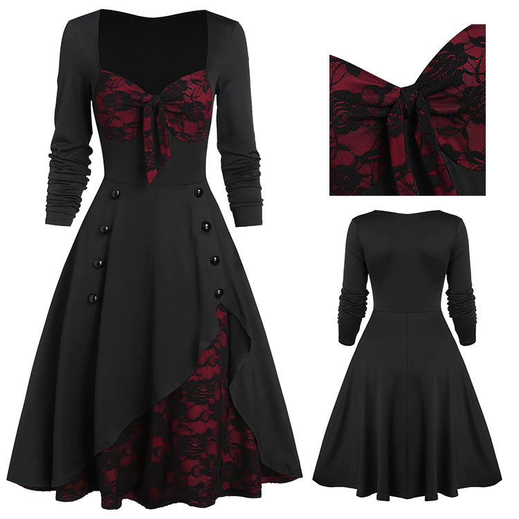 Vintage Middle Age Lace Long Sleeves Dresses for Women