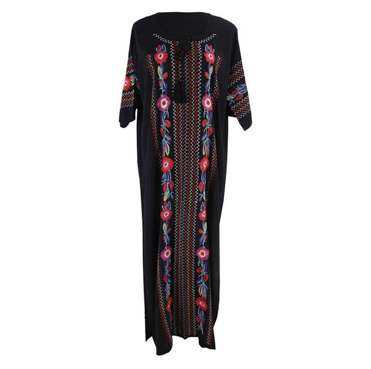 Black Bohemian Embroidery Bikini Cover Up Dresses