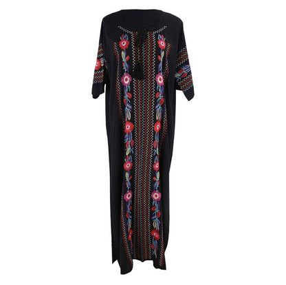 Black Bohemian Embroidery Bikini Cover Up Dresses