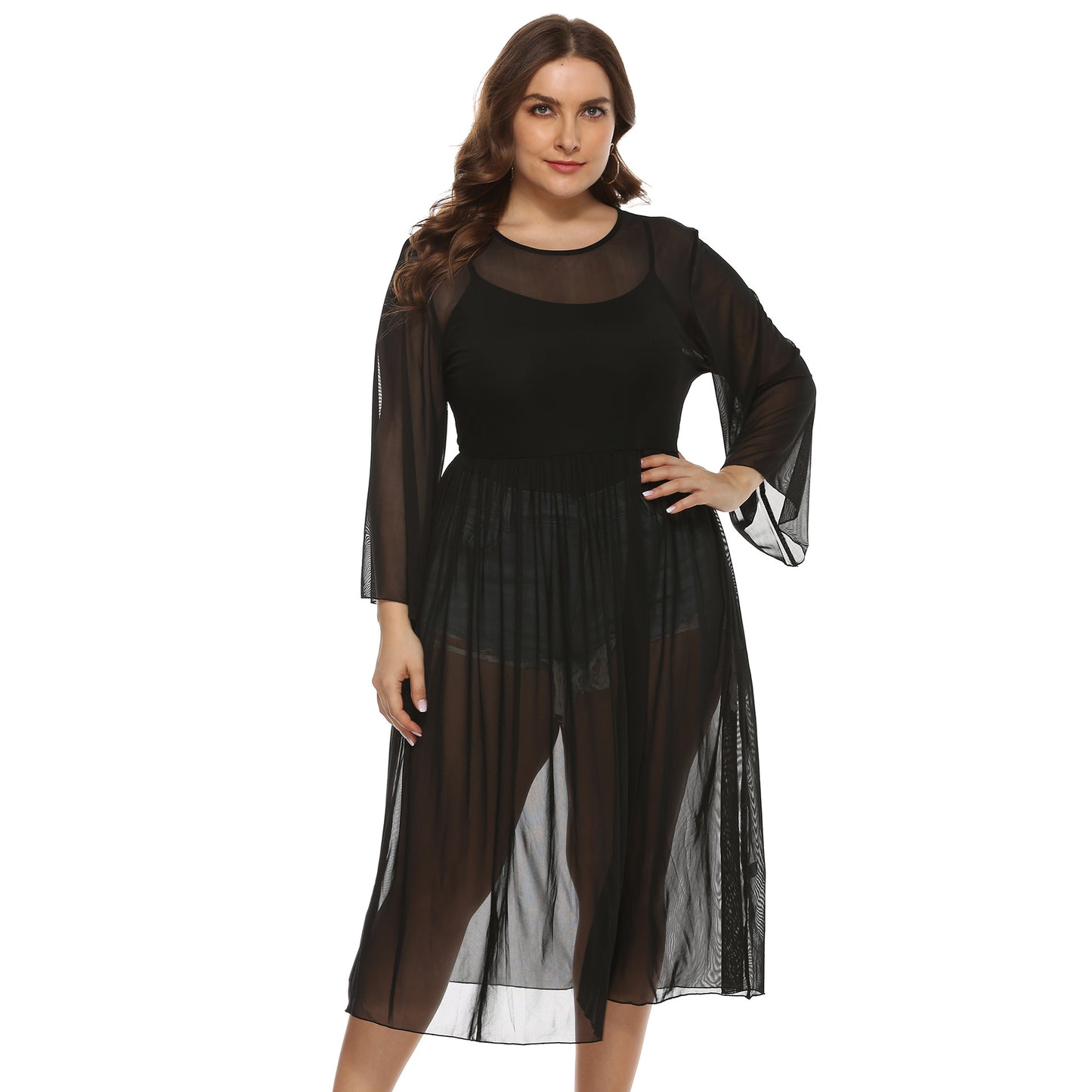 Black Sexy See Throught Plus Sizes Summber Beach Cover Ups