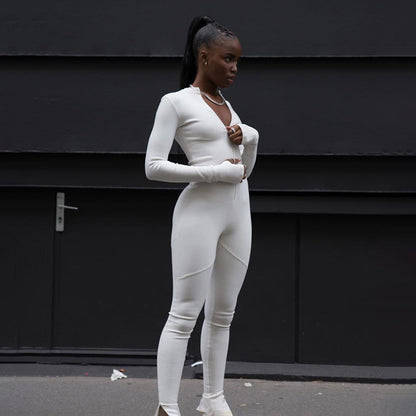 Sexy High Waist Zipper Yoga Exercising Jumpsuits