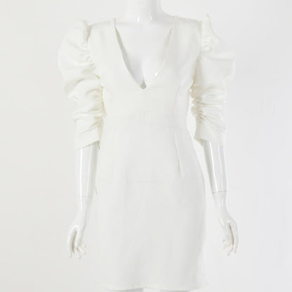 White Sexy Deep V Neck Backless Princess Dresses