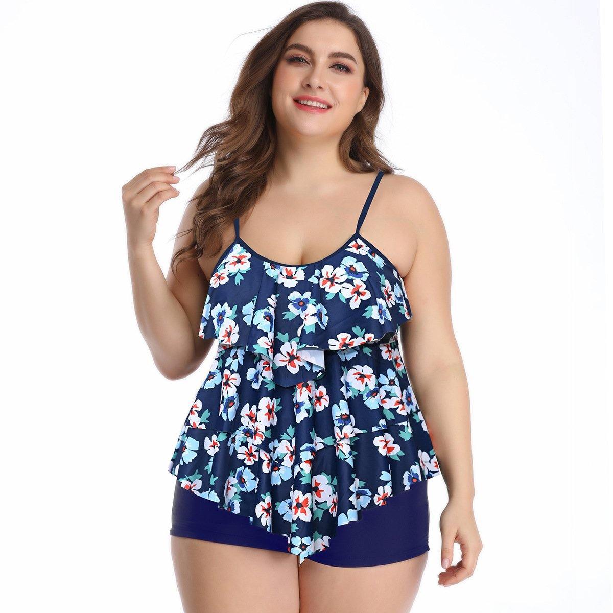 Ruffled Floral Print Plus Size Swimsuits-STYLEGOING