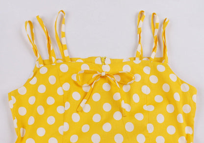 Women Summer Sphagetti Straps Dot Print Dresses-STYLEGOING