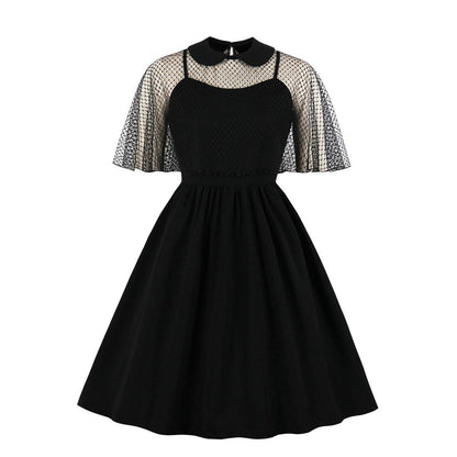 Retro Women Floral Print Net Dresses-STYLEGOING