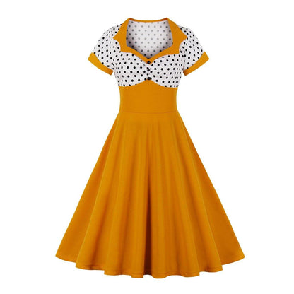 Square Neckline Dot Print Plus Size Retro Dresses-STYLEGOING