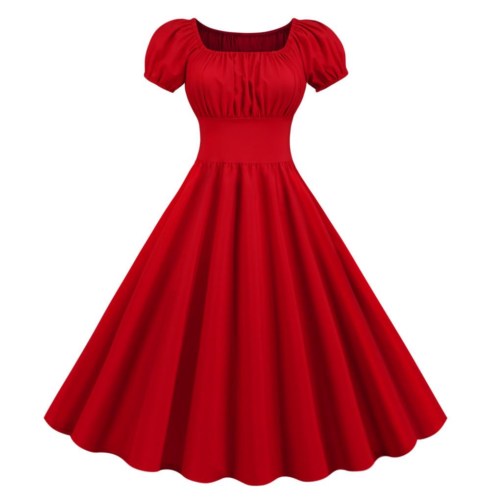 Women Square Neck Casual Retro Dresses-STYLEGOING