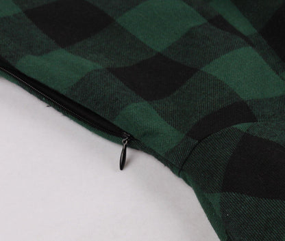 Women Short Sleeves Plaid Vintage Dresses-STYLEGOING