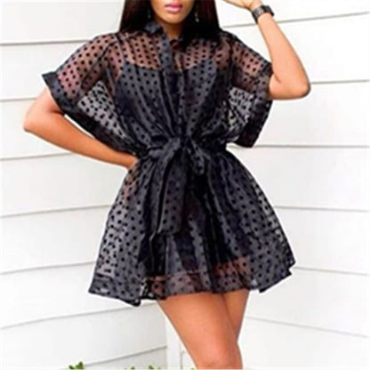 See Through Organza Casual Two Pieces Black Mini Dresses
