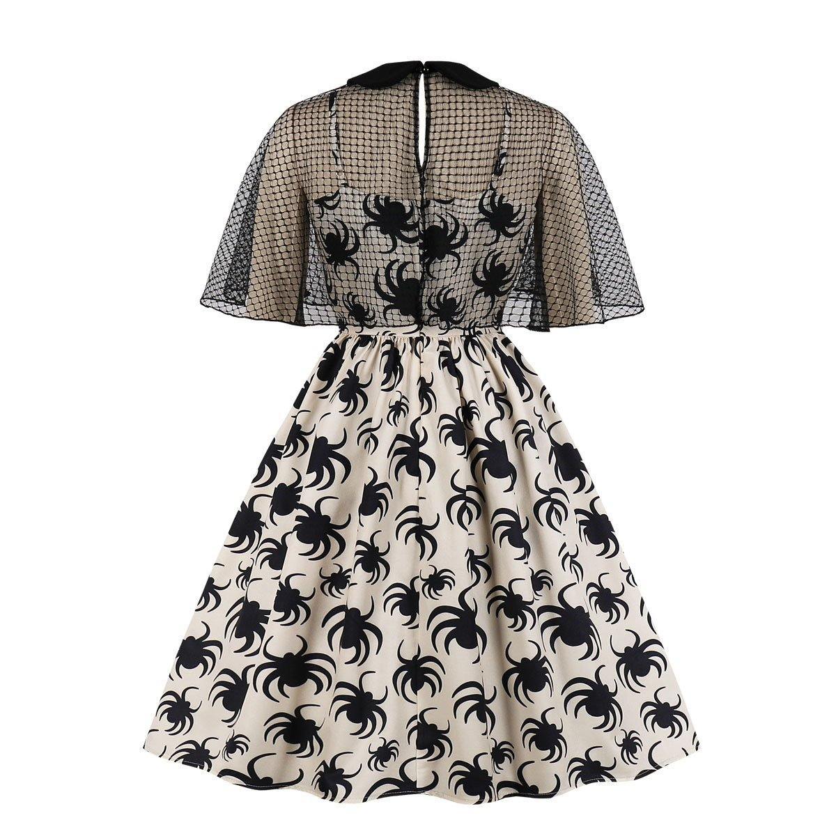 Retro Women Floral Print Net Dresses-STYLEGOING