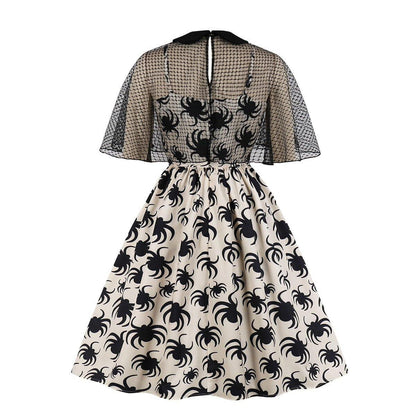 Retro Women Floral Print Net Dresses-STYLEGOING