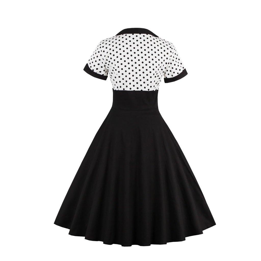 Square Neckline Dot Print Plus Size Retro Dresses-STYLEGOING