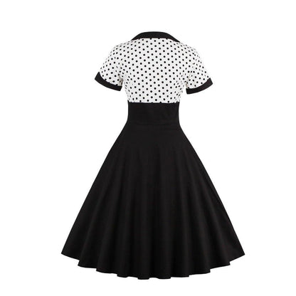 Square Neckline Dot Print Plus Size Retro Dresses-STYLEGOING