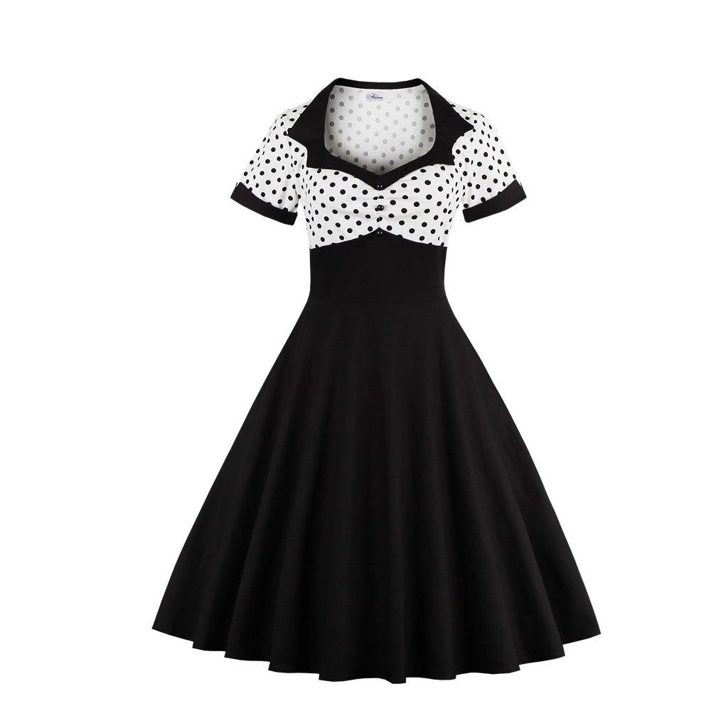Square Neckline Dot Print Plus Size Retro Dresses-STYLEGOING