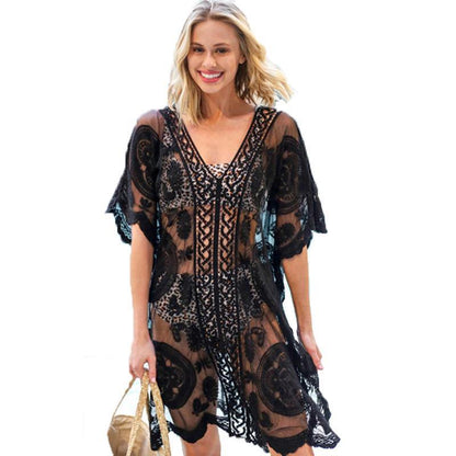 Embroidery Lace Summer Beach Cover Ups-STYLEGOING