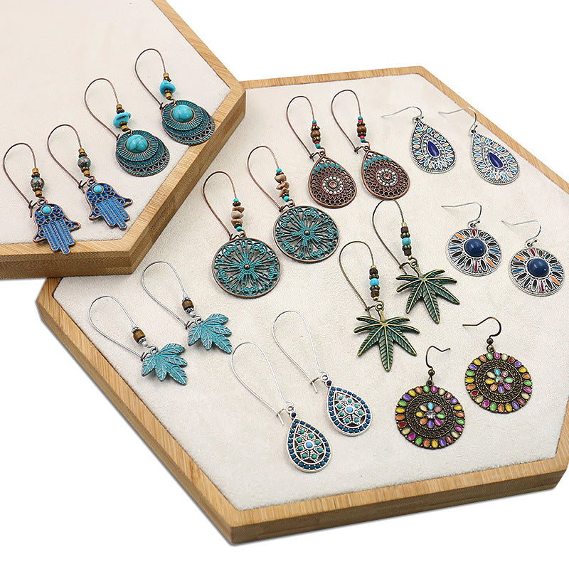 Vintage Leaf Design Bohemian Drop Earrings