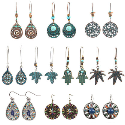 Vintage Leaf Design Bohemian Drop Earrings