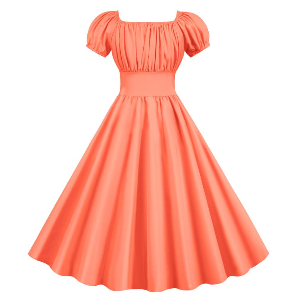 Women Square Neck Casual Retro Dresses-STYLEGOING