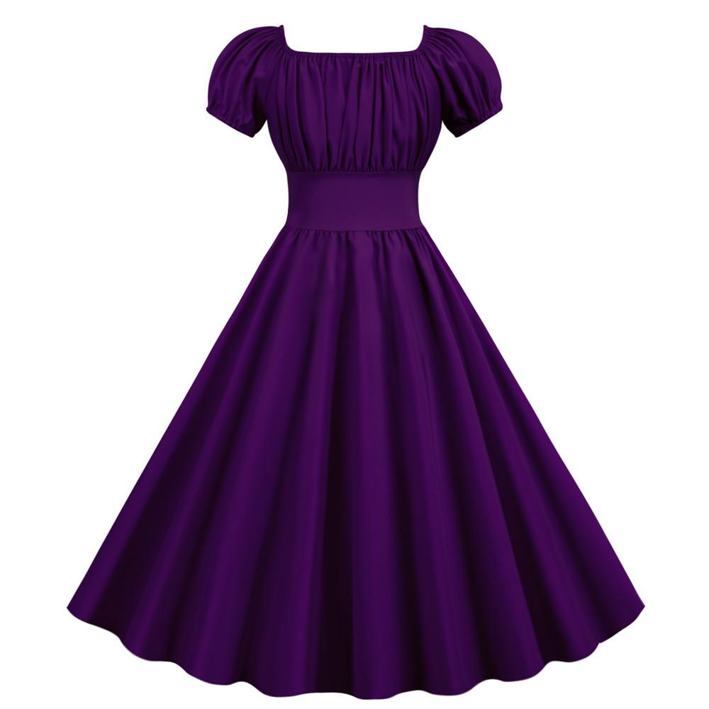Women Square Neck Casual Retro Dresses-STYLEGOING